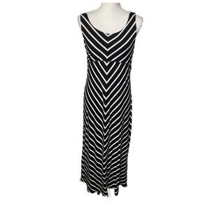 Chico's Black White Chevron Stripe Maxi Dress Size 0 Small Sleeveless Jersey
